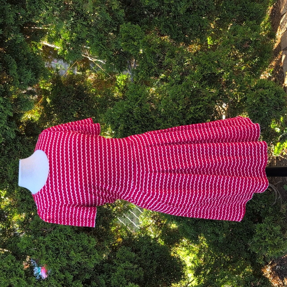 Draper James Short-Sleeve Red Textured Stripe Knit Tee Fit & Flare Dress L